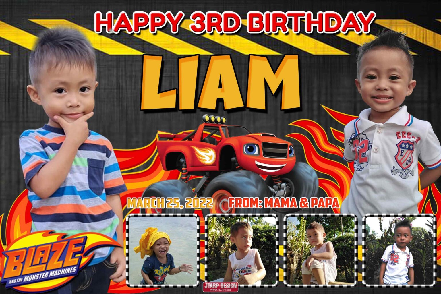 3x2 HAPPY 3RD BIRTHDAY LIAM BLAZE AND THE MONSTER MACHINE