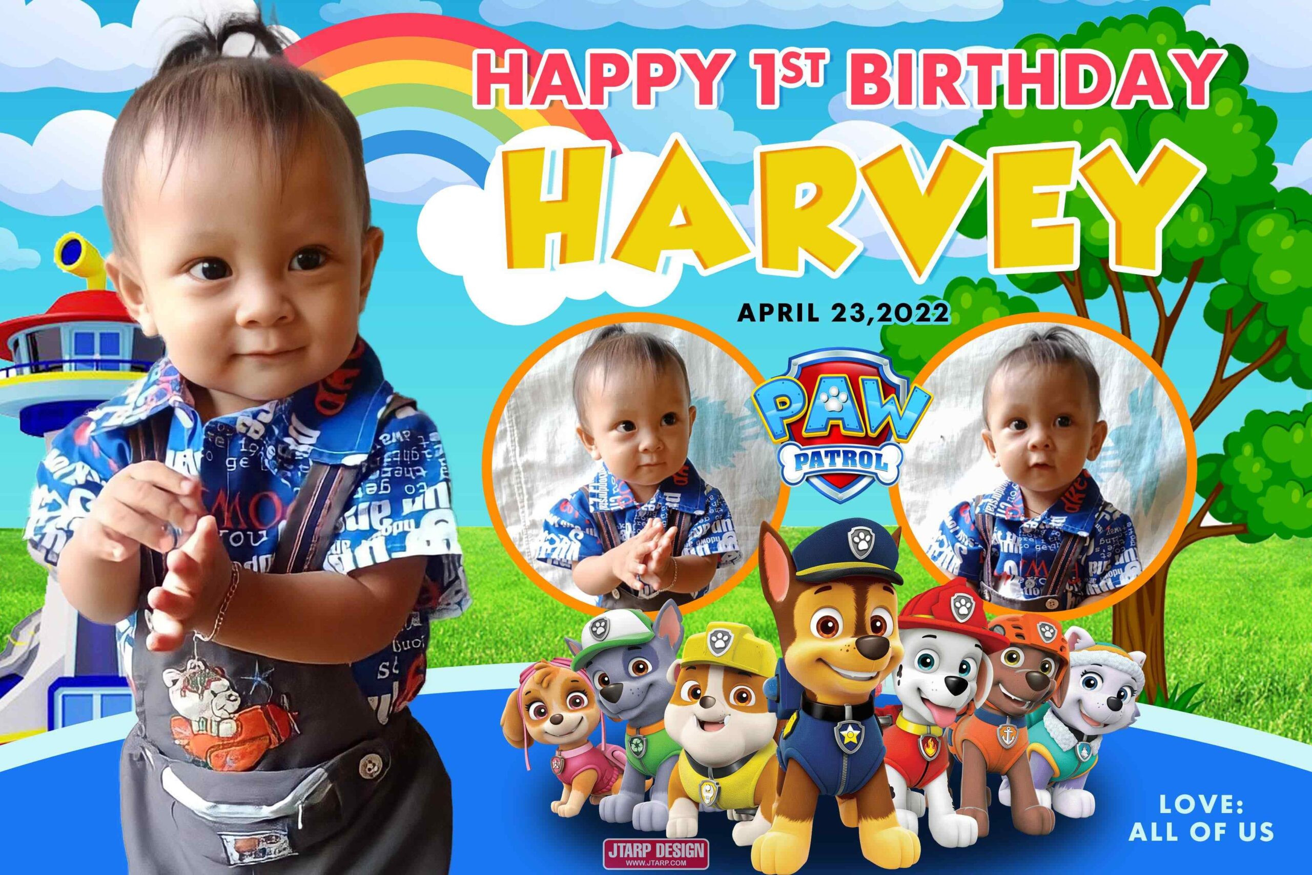 3x2 Happy 1st Birthday Baby Harvey Paw Patrol Theme