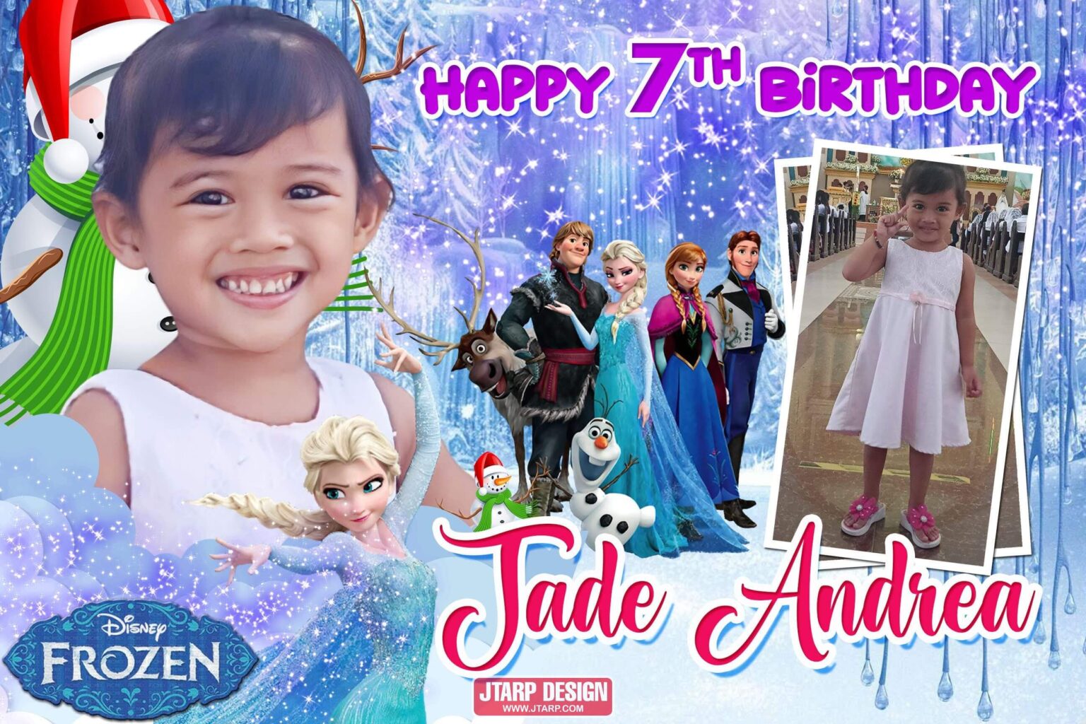 3x2 Happy 3rd Birthday Jade Andrea Frozen Design