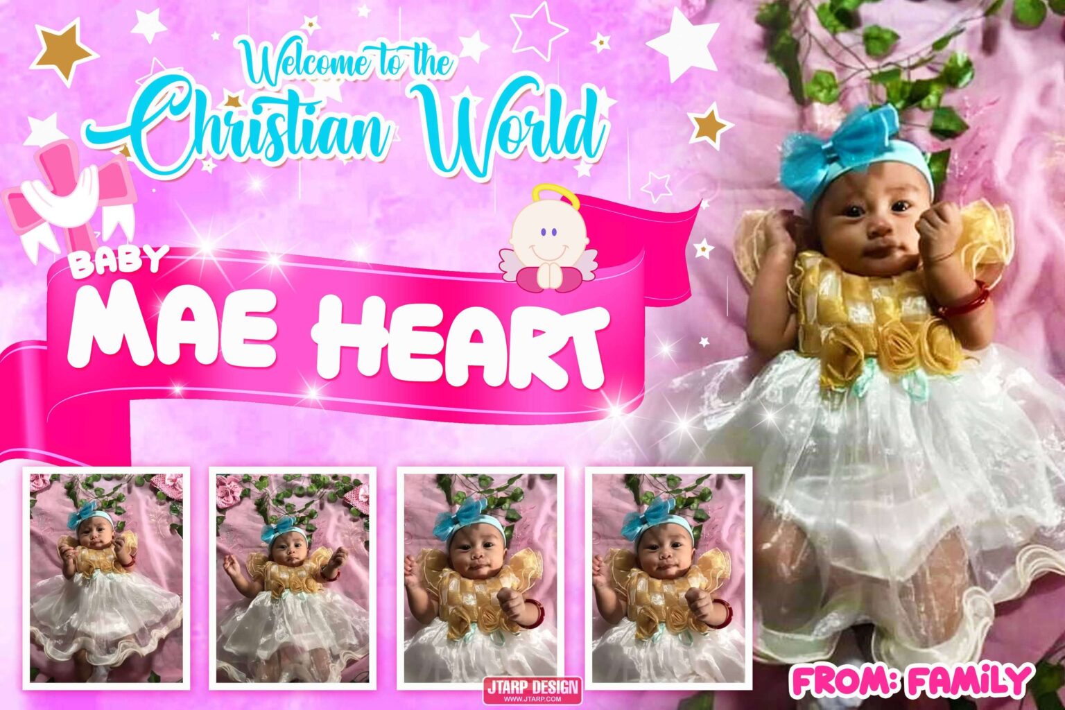 3x2 Welcome to the Christian World Baby Mae Heart Pink Motif