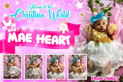 3x2 Welcome to the Christian World Baby Mae Heart Pink Motif