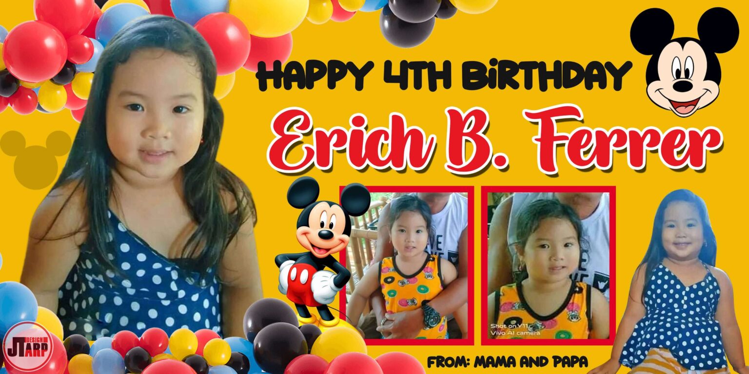 4x2 Happy 4th Birthday Erich Ferrer Mickey Mouse Tarpaulin Design
