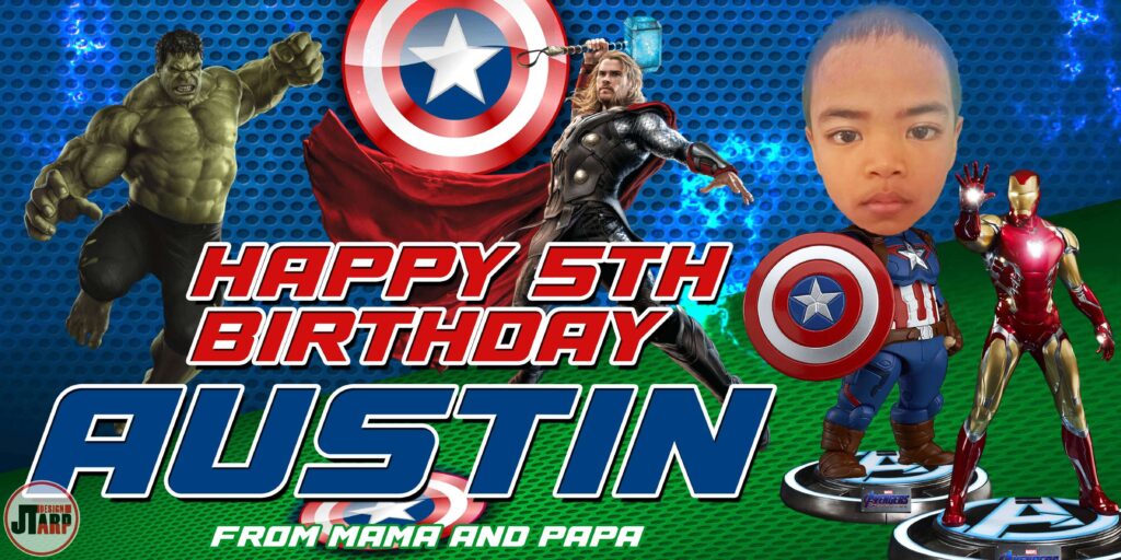 4x2 Happy 5th Birthday Austin Captain Ameraica Tarpaulin Design