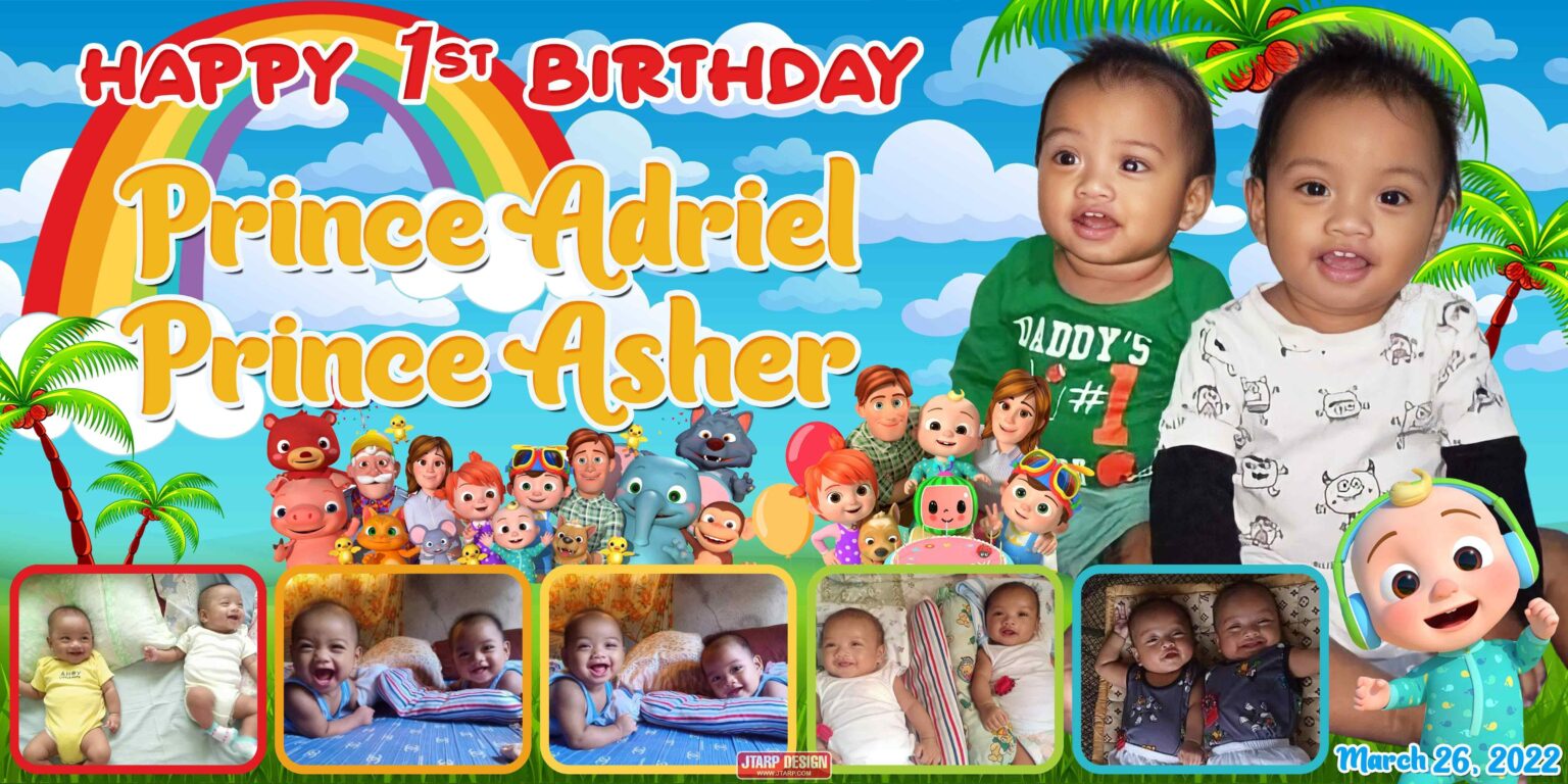 4x2 Prince Adriel and Prince Asher 1st Birthday Cocomelon Tarpaulin Design