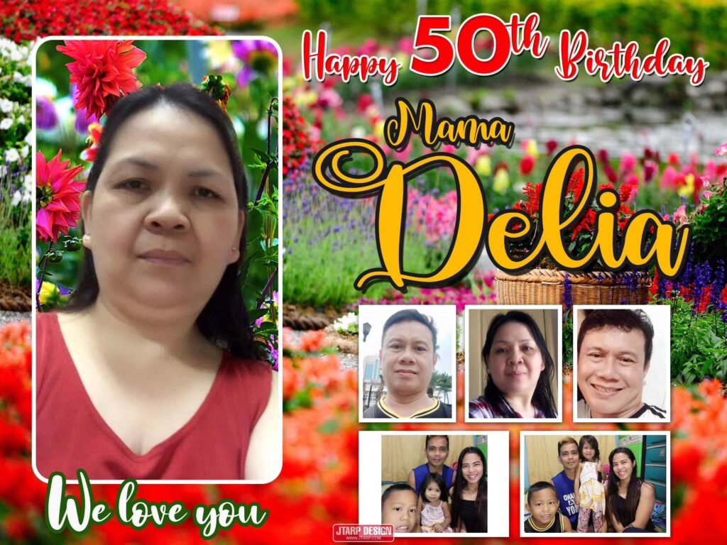 4x3 HAPPY 50th BIRTHDAY MAMA DELIA Flower Garden Theme