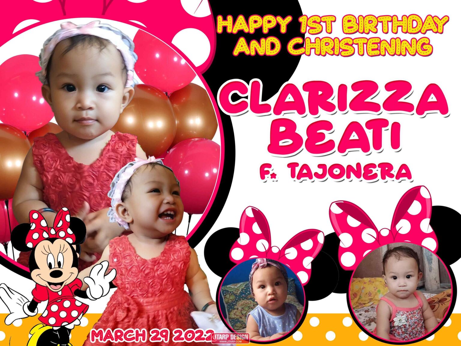 4x3 Happy 1st birthday and Christening CLARIZZA BEATI Minnie Mouse Tarpaulin Design