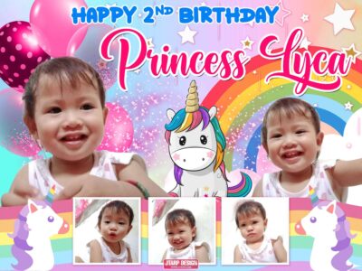 4x3 Happy 2nd Birthday Princess Lyca Unicorn Tarpaulin Design