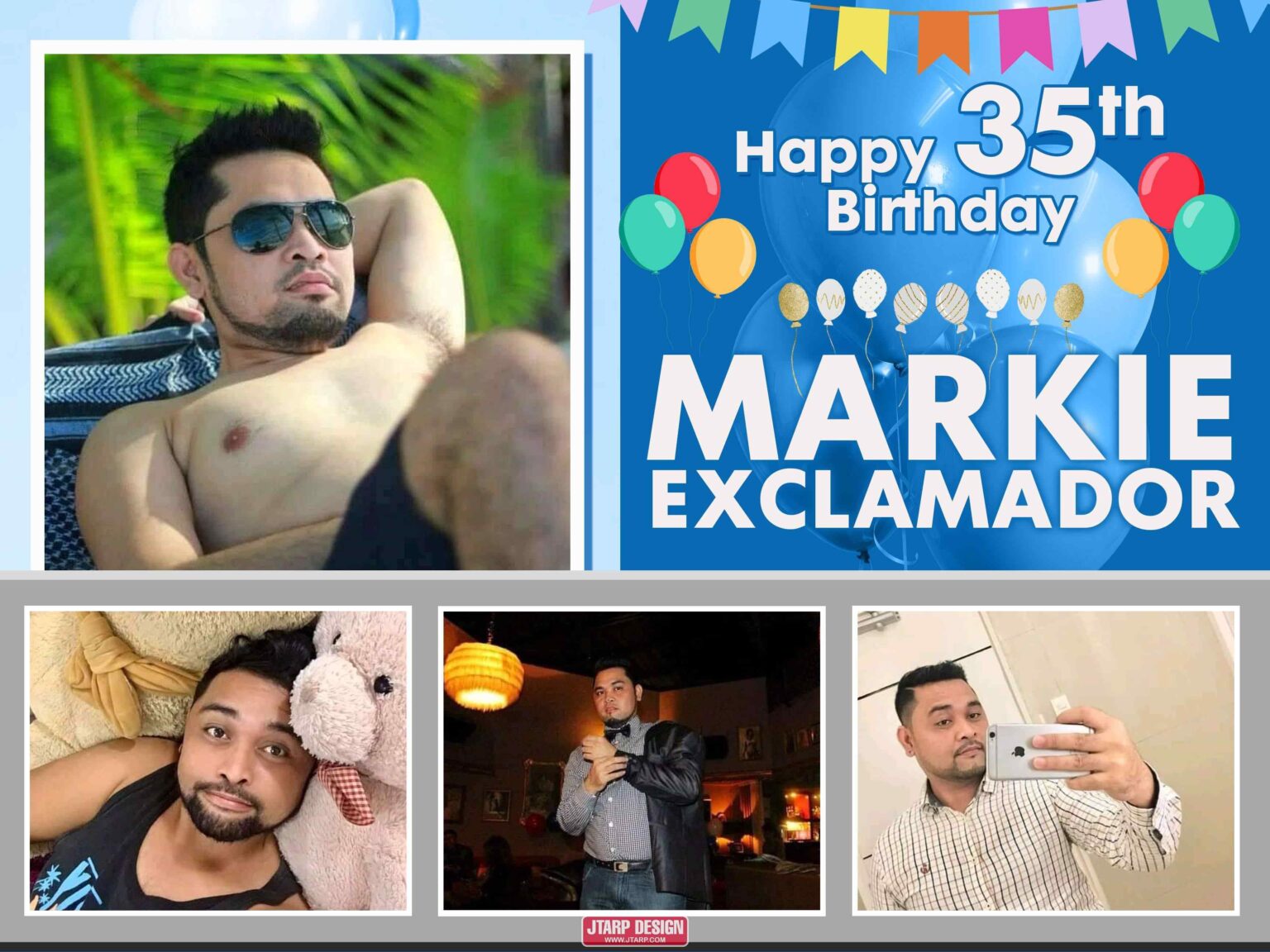 4x3 Happy 35th Birthday Markie Exclamador Blue and Silver Theme