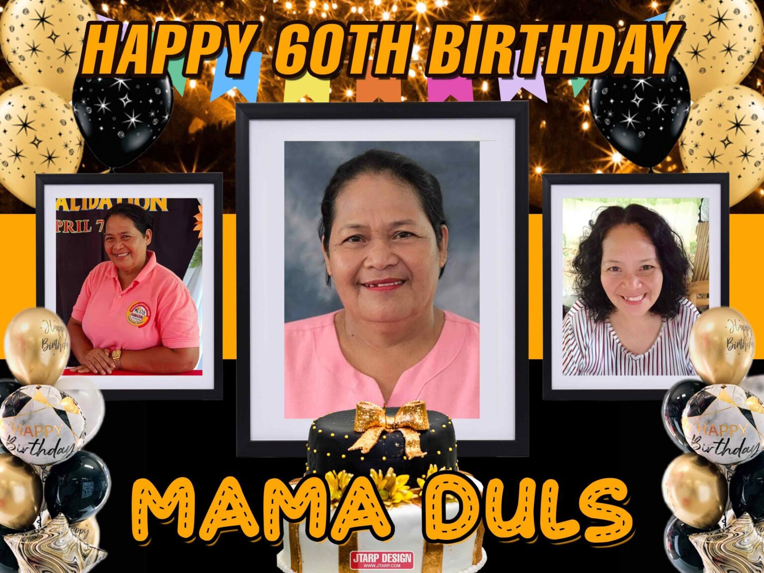 4x3 Happy 60th Birthday Mama Duls Black Gold Theme