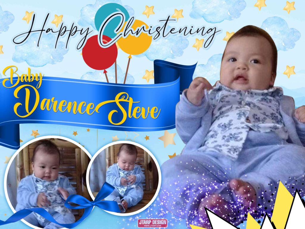 4x3 Happy Christening Baby Darence Steve Blue Theme Tarp for Baptism