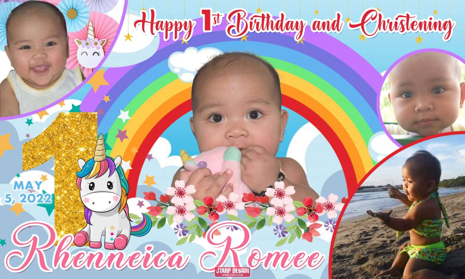 5x3 Happy 1st Birthday and Christening Rhenneica Romee Unicorn Design