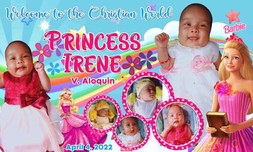 5x3 Princess Irene Aloquin Christening Tarpaulin Design Barbie Theme