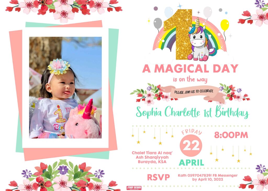 7x5 Sophia Charlotte First Birthday Invitation Design