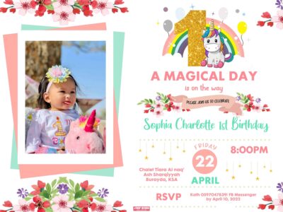 7x5 Sophia Charlotte First Birthday Invitation Design