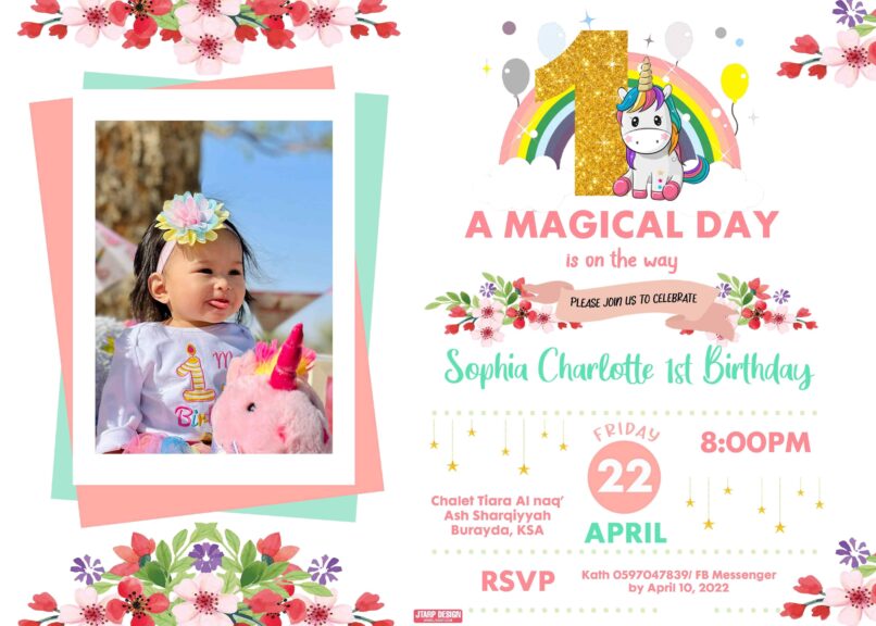 7x5 Sophia Charlotte First Birthday Invitation Design