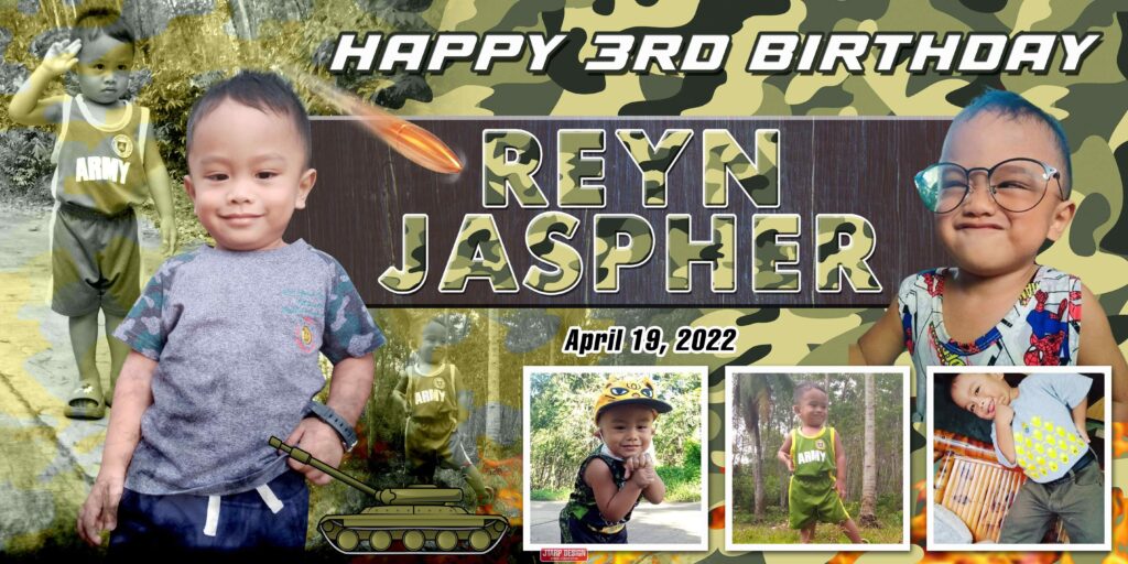 8x4 Happy 3rd Birthday Reyn Jaspher Army Theme Tarpaulin Design