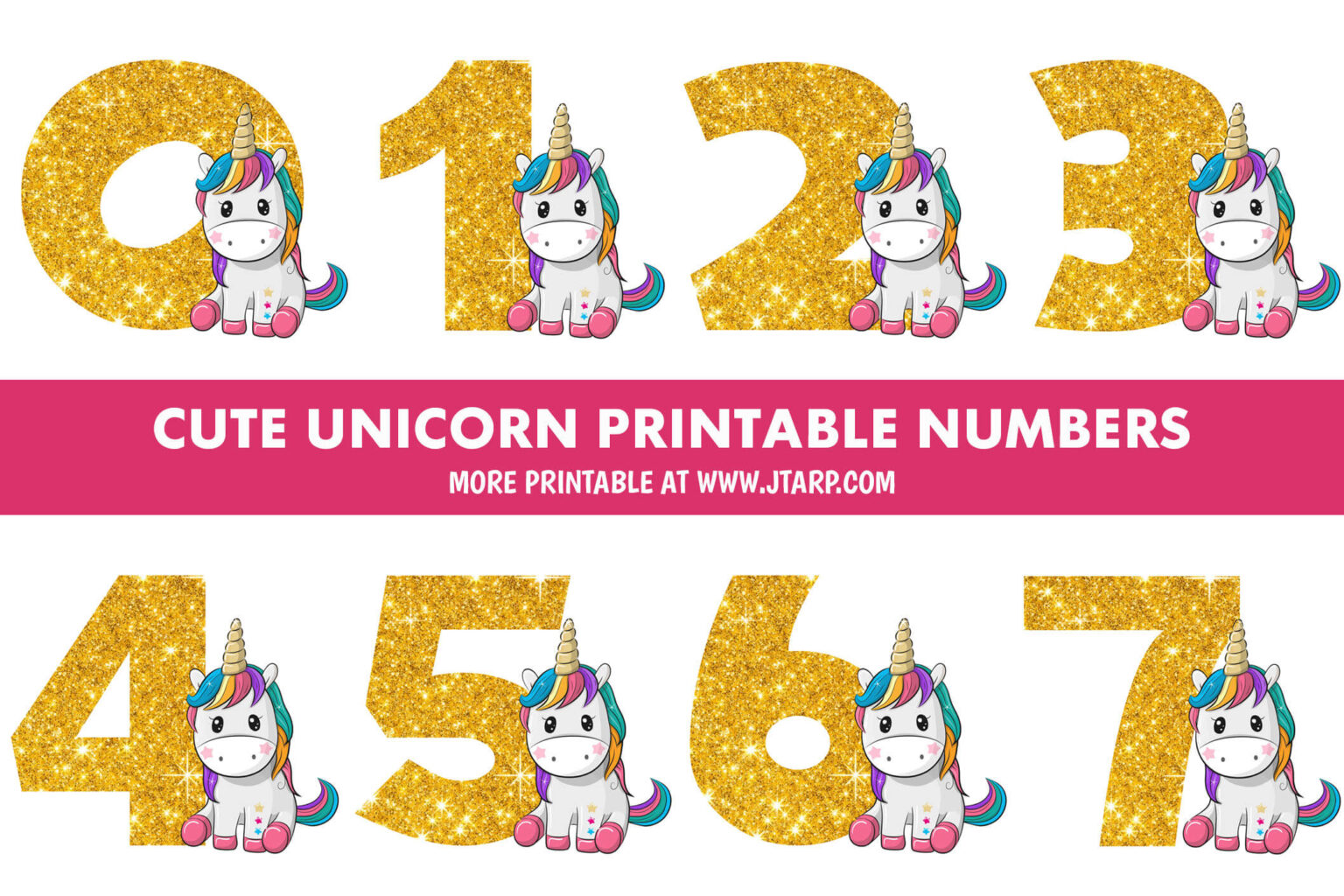 Cute Unicorn Printable Numbers 0123456789 Thumbnail