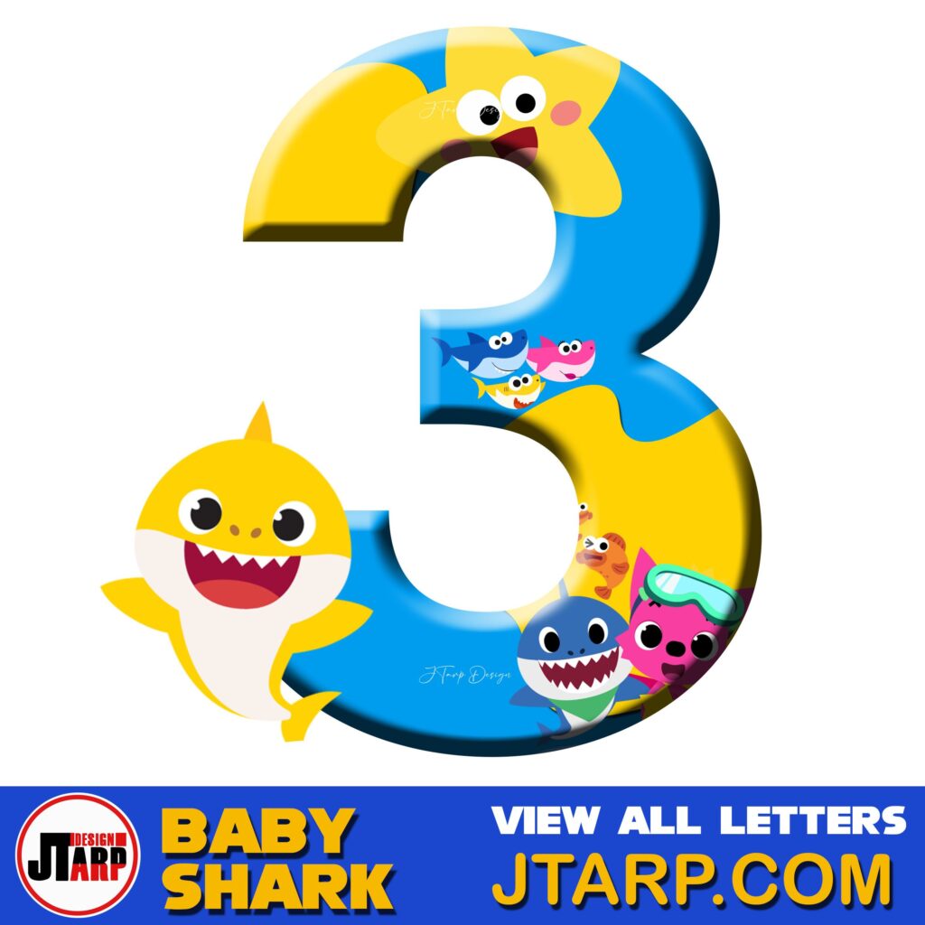 Free Printable Baby Shark Alphabet Number 3