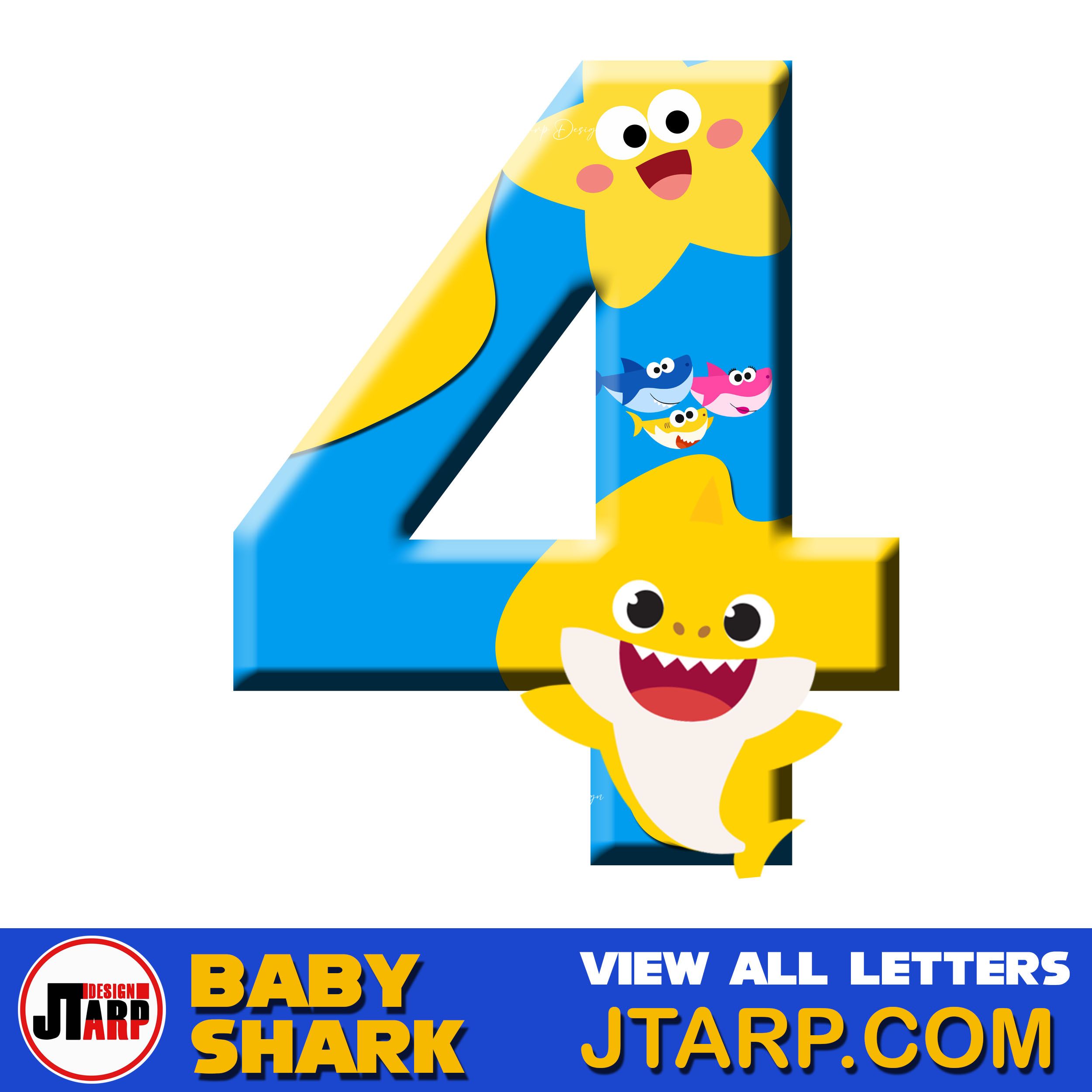 Free Printable Baby Shark Alphabet Number 4