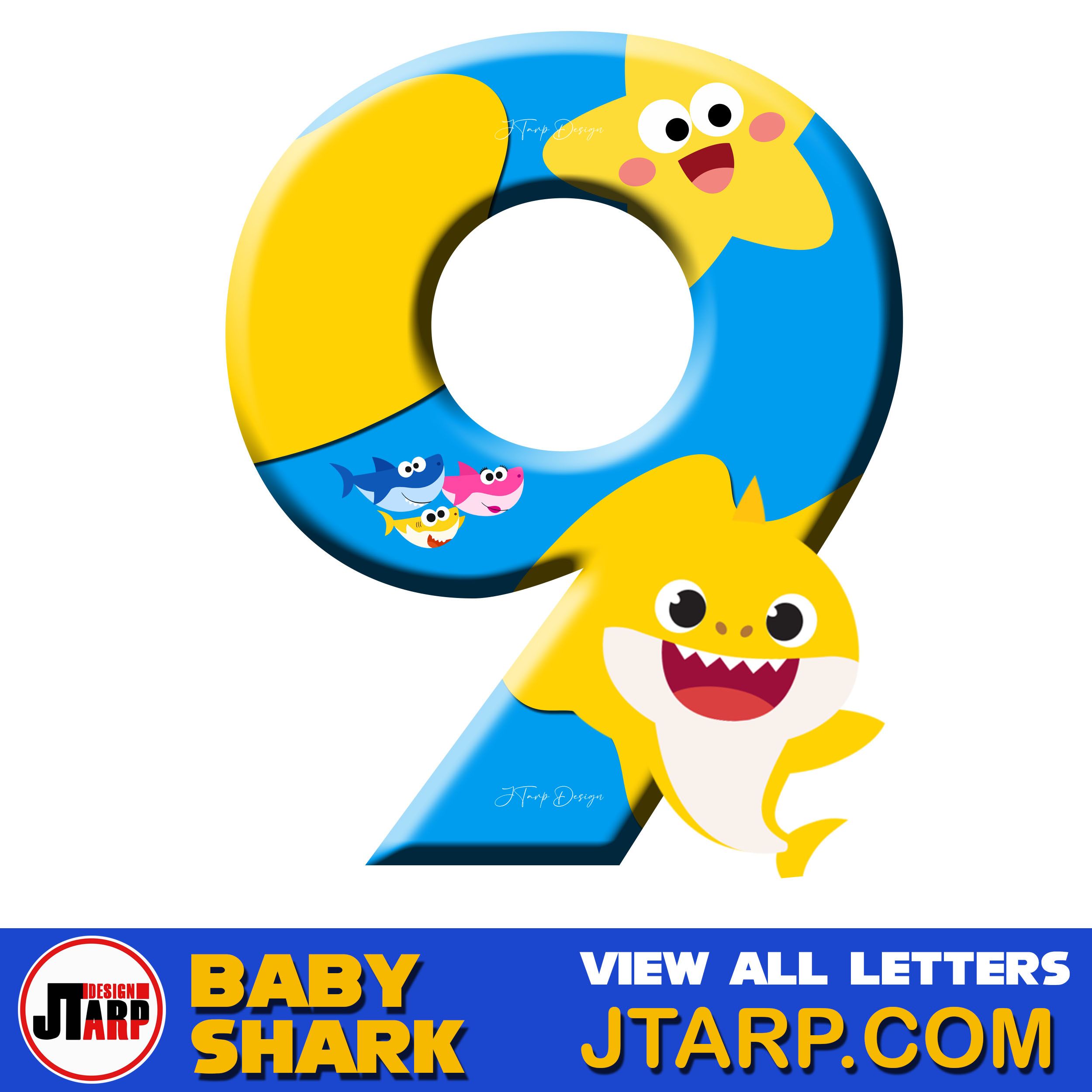 Free Printable Baby Shark Alphabet Number 9