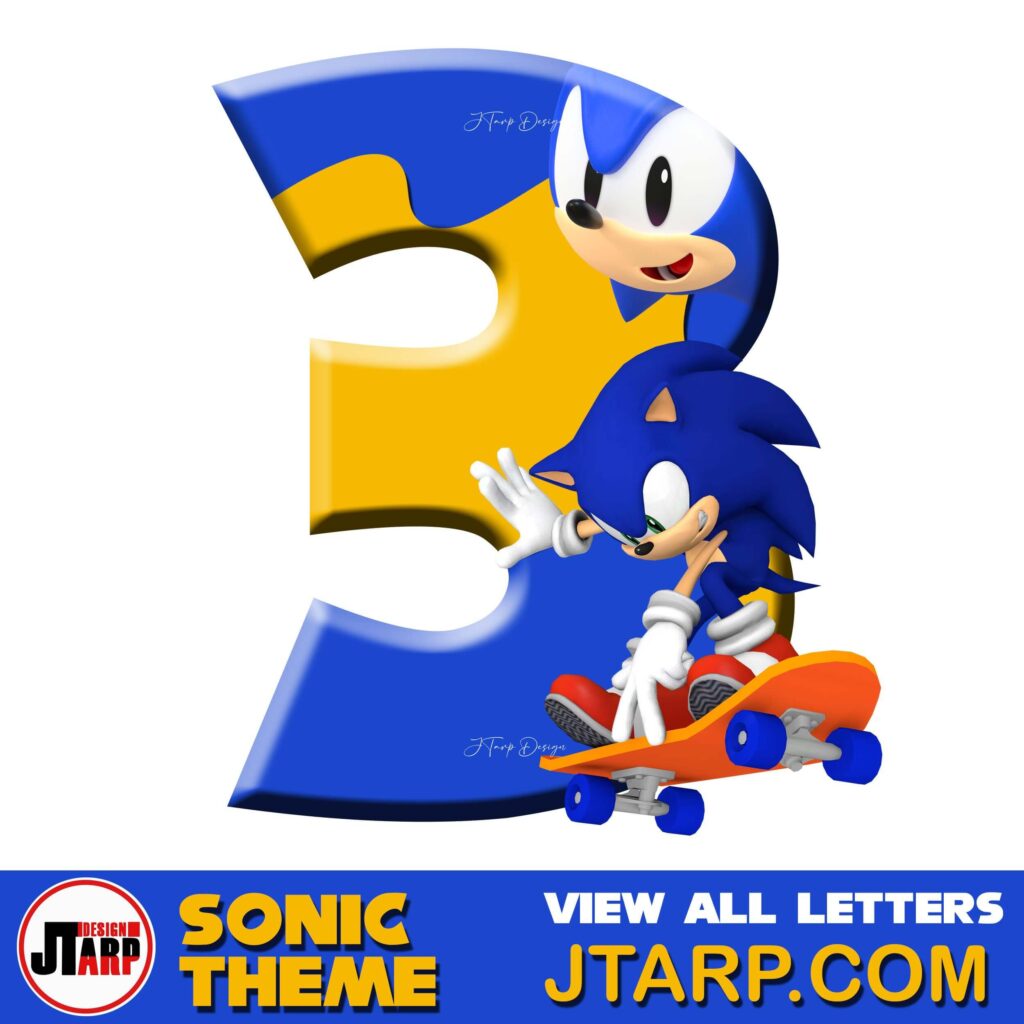 Sonic Hedgehog Printable 3D Number 3