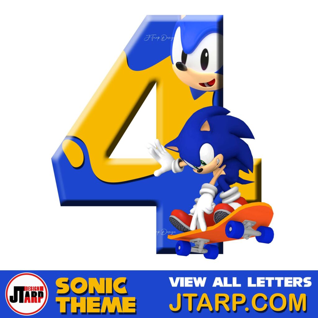 Sonic Hedgehog Printable 3D Number 4