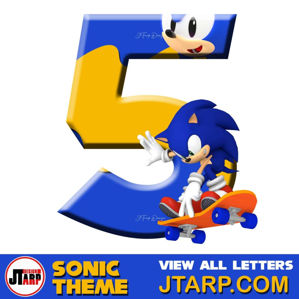 Sonic Hedgehog Printable 3D Number 5