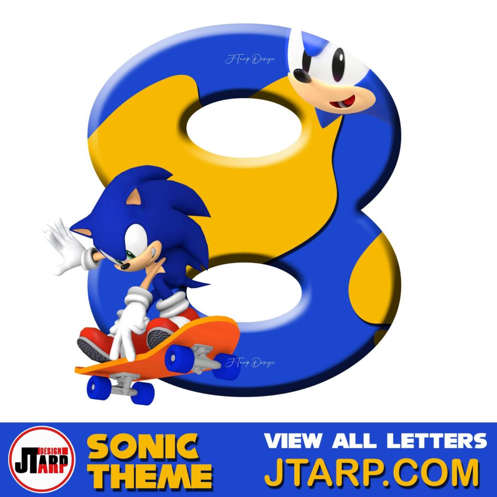 Sonic Hedgehog Printable 3D Number 8