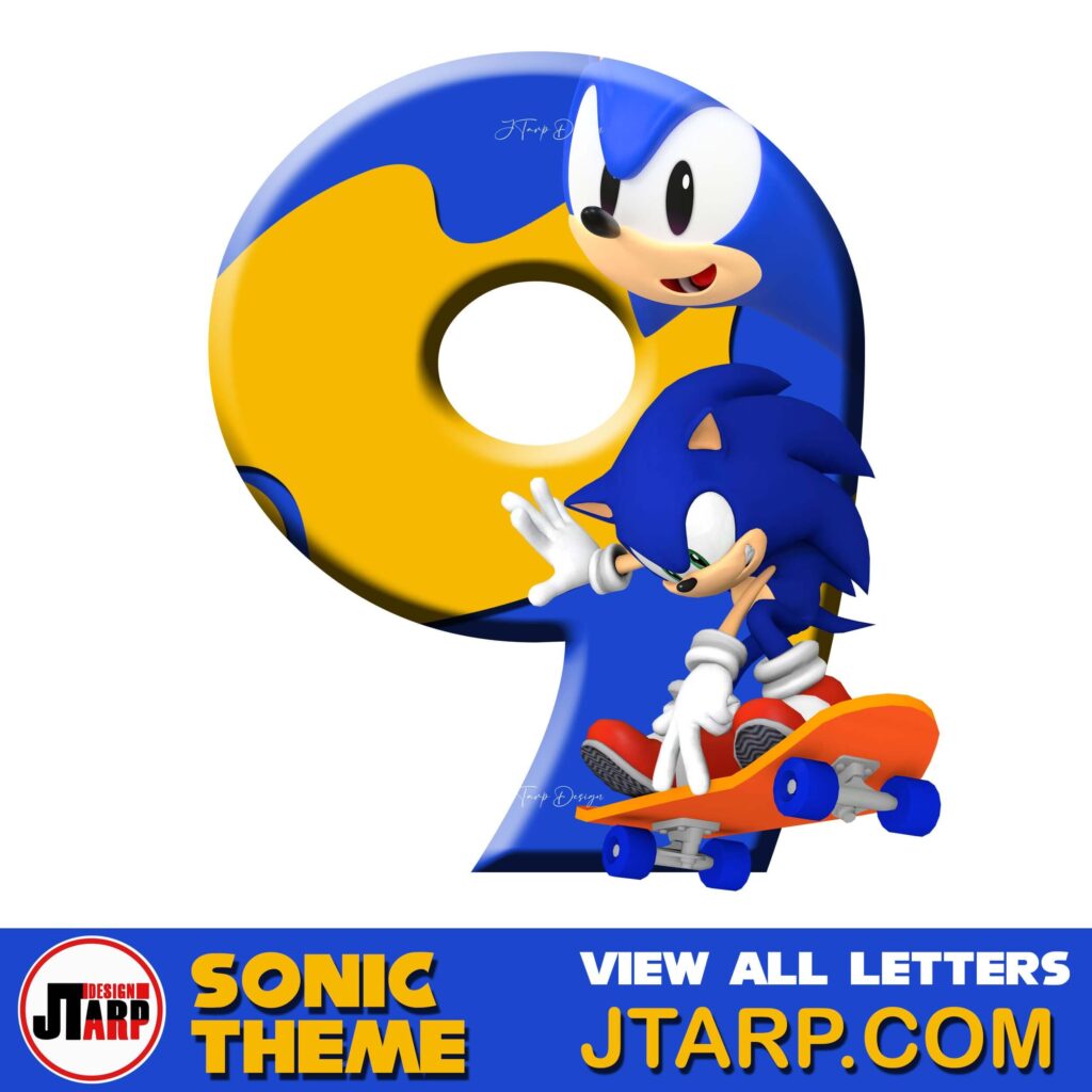 Sonic Hedgehog Printable 3D Number 9