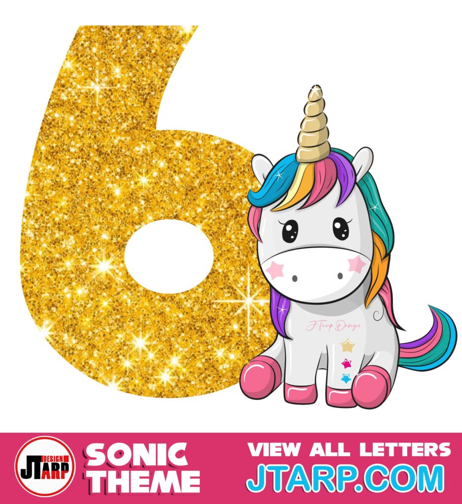 Cute Unicorn Printable Number 6 Free Design