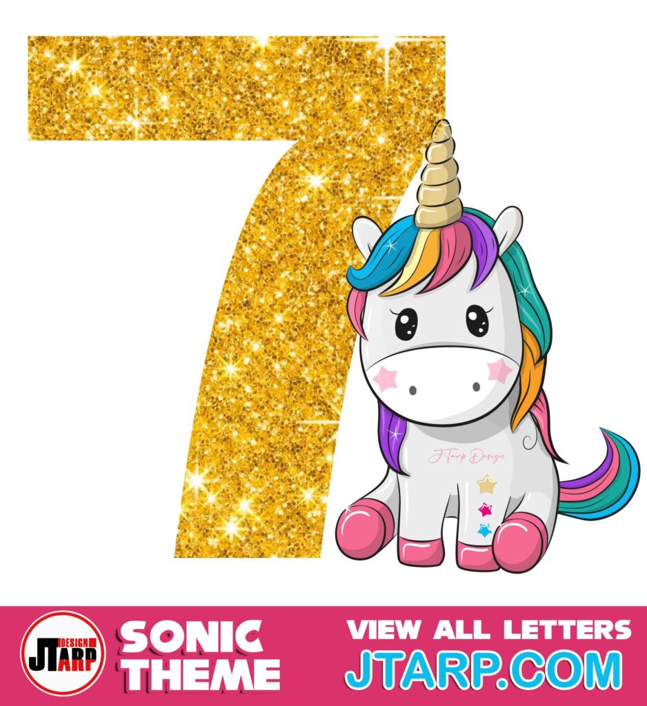 Cute Unicorn Printable Number 7 Free Design