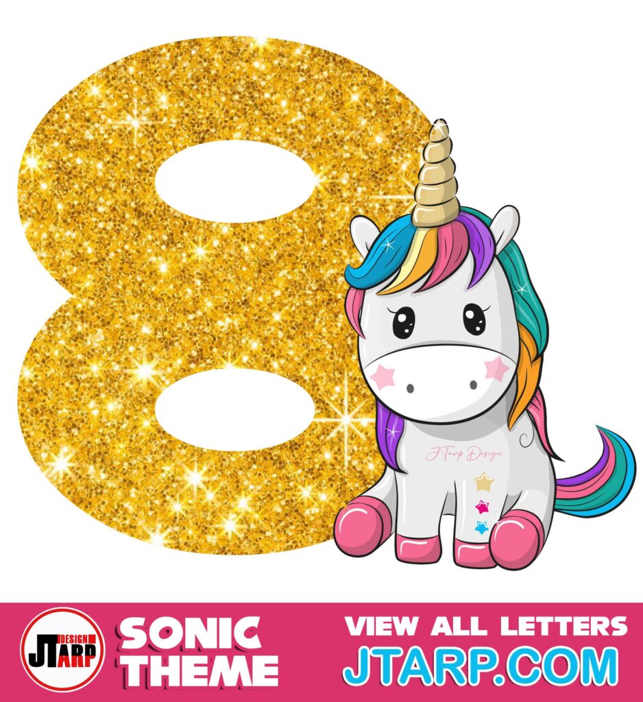 Cute Unicorn Printable Number 8 Free Design