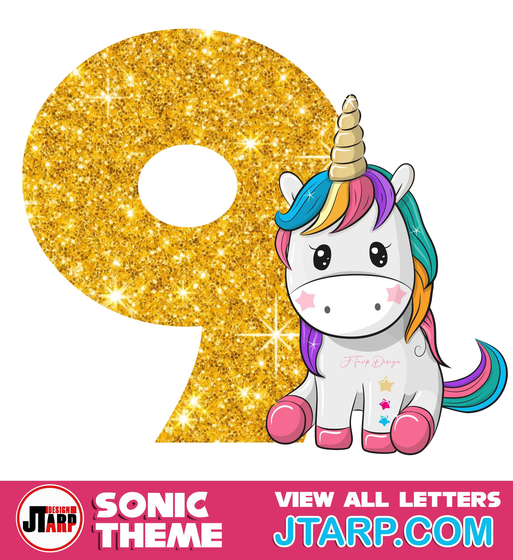 Cute Unicorn Printable Number 9 Free Design