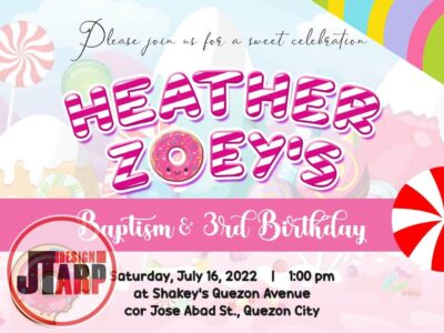 4x3 Heather Zoeys Baptism and 3rd Birthday Invitation Design Candy Land Theme
