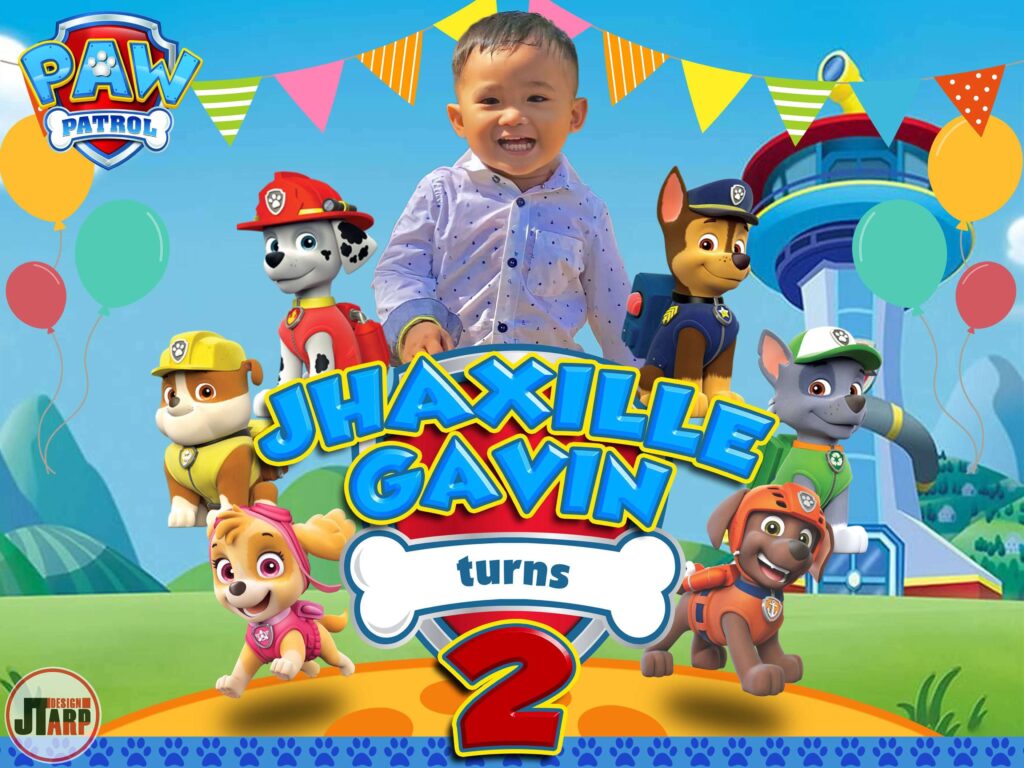 4x3 Jhaxille Gavin turns 2 Paw Patrol Tarpaulin Design