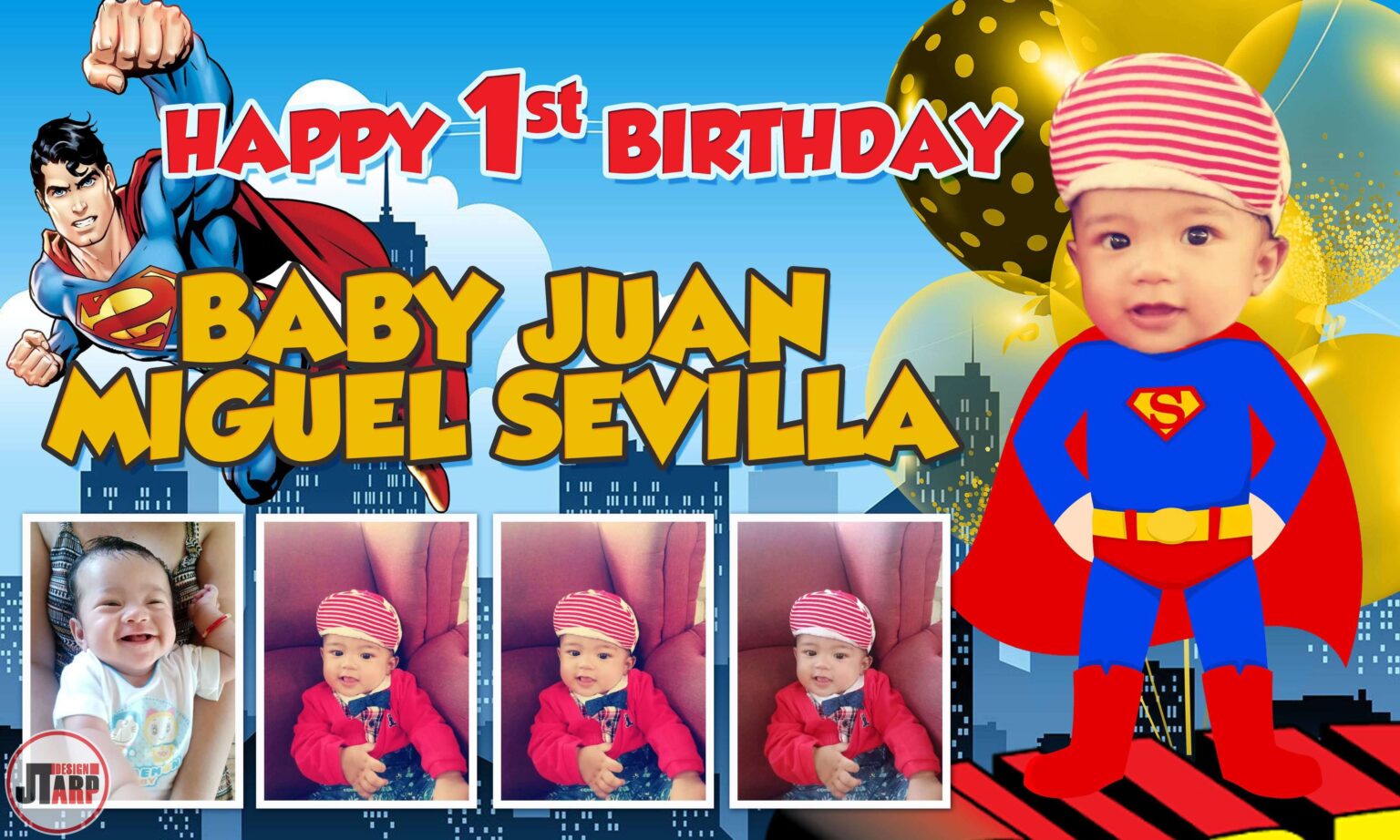 5x3 Happy 1st Birthday Baby Juan Miguel Sevilla Superman Tarpaulin Design