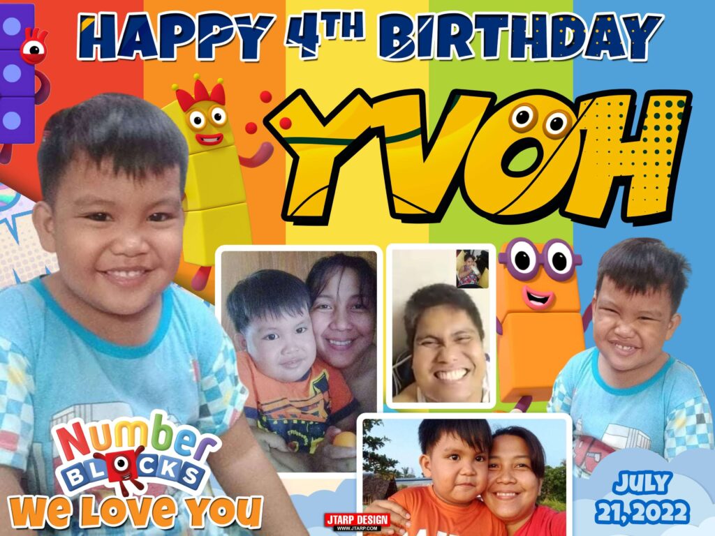 4x3 Happy 4th birthday Yvoh Number Blocks Design