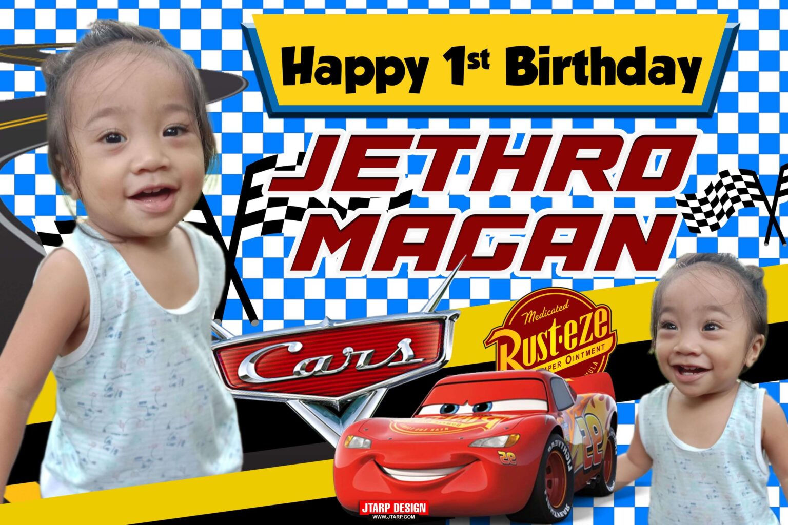 3x2 Happy 1st Birthday Jethro Magan cars mcqueen