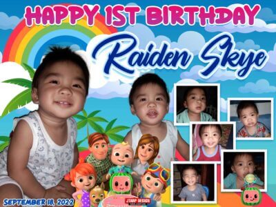 4x3 Happy 1st Birthday Raiden Skye Cocomelon Design