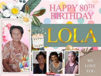 4x3 Happy 80th birthday Lola Flower Theme