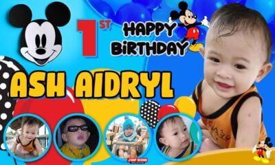 5x3 Happy 1st Birthday Ash Aidryl Mickey Mouse Blue