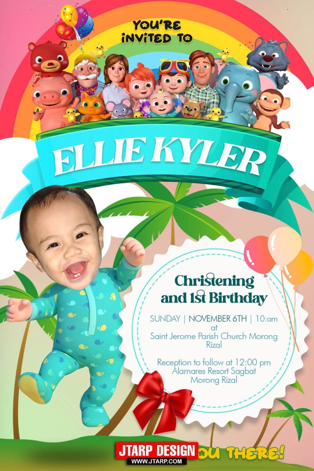 4R Christening and 1st birthday of Ellie Kyler Villaflor Cocomelon Invitation Design