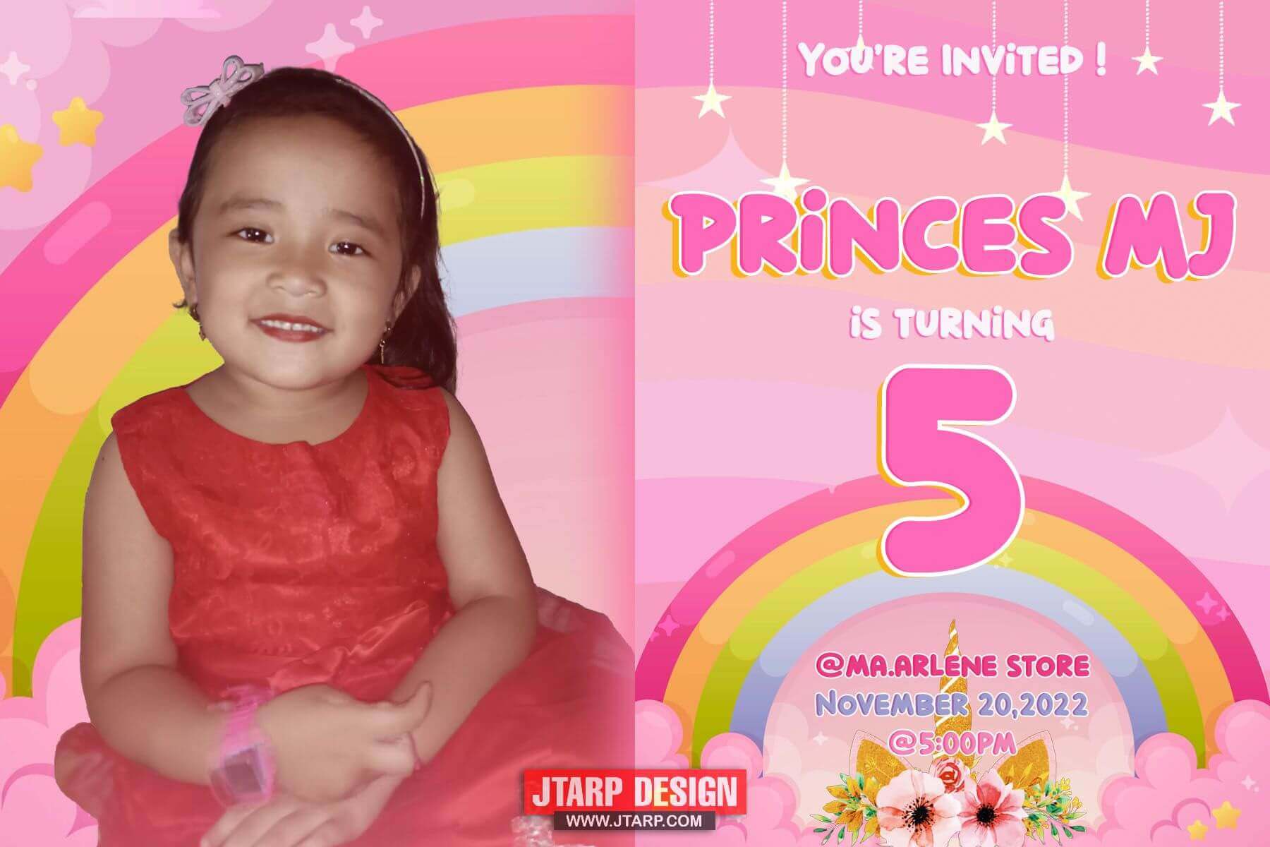 4R Happy 5th Birthday Princes MJ Invitation Unicorn Design