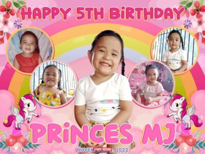 4x3 Happy 5th Birthday Princes MJ Unicorn Design