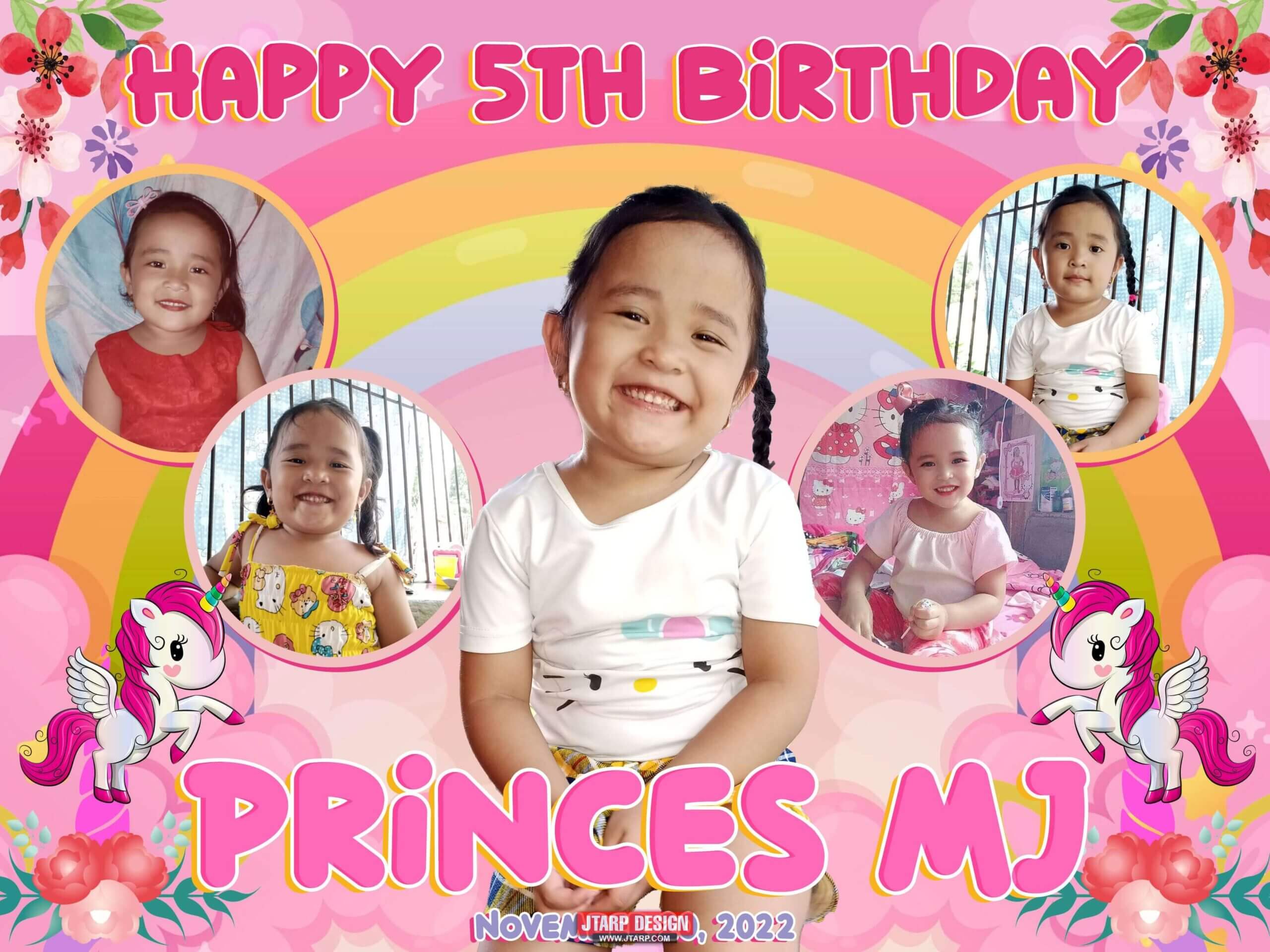 4x3 Happy 5th Birthday Princes MJ Unicorn Design