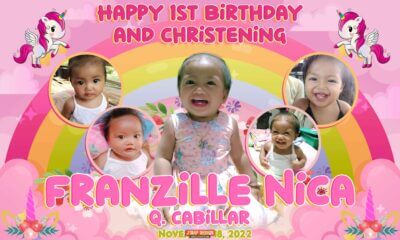 5x3 Happy 1st Birthday and Christening Franzille Nica Unicorn Design