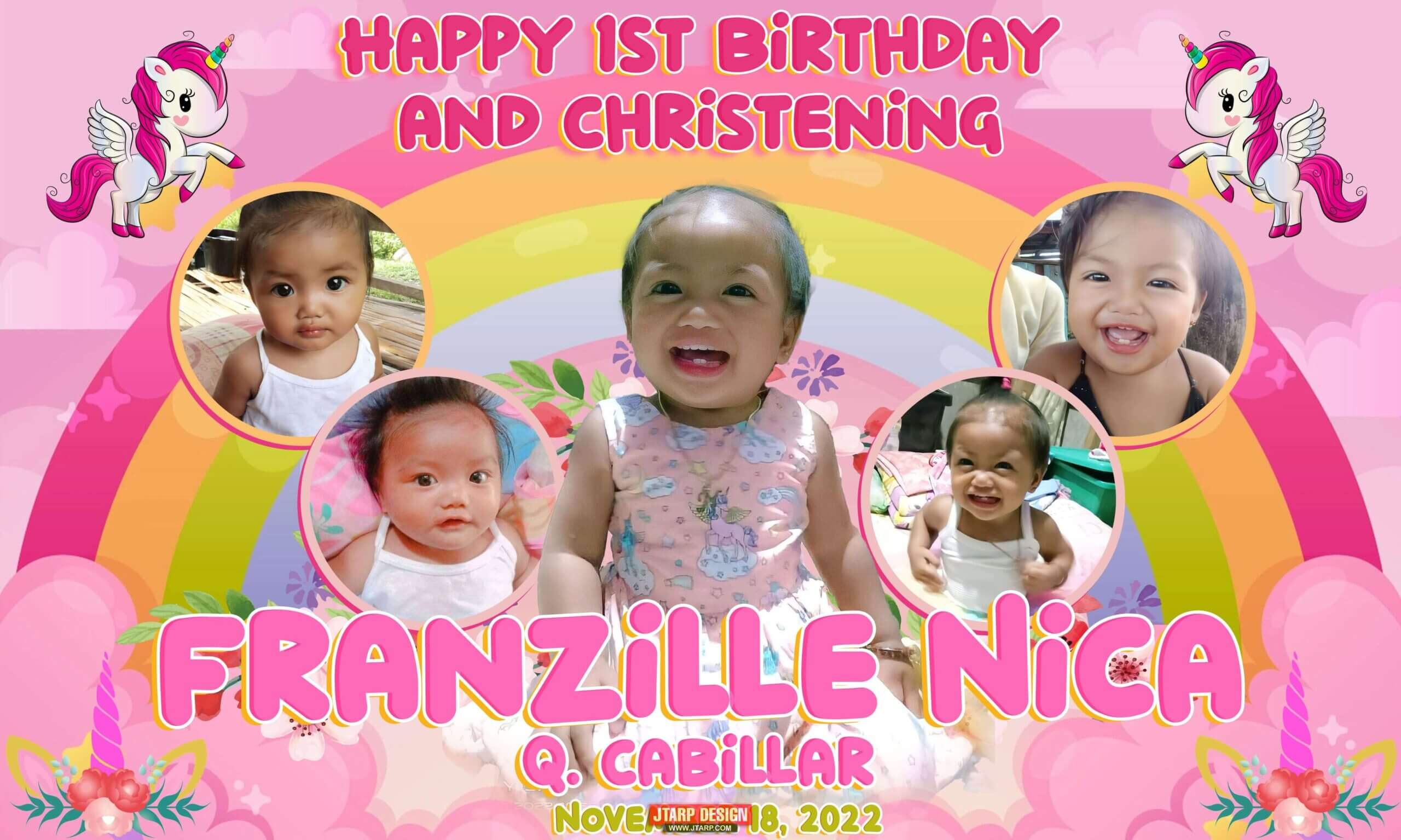 5x3 Happy 1st Birthday and Christening Franzille Nica Unicorn Design