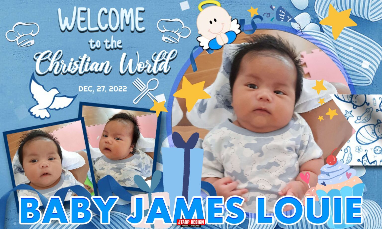 5x3 Welcome to the Christian World BABY JAMES LOUIE Baptism Tarpaulin Design