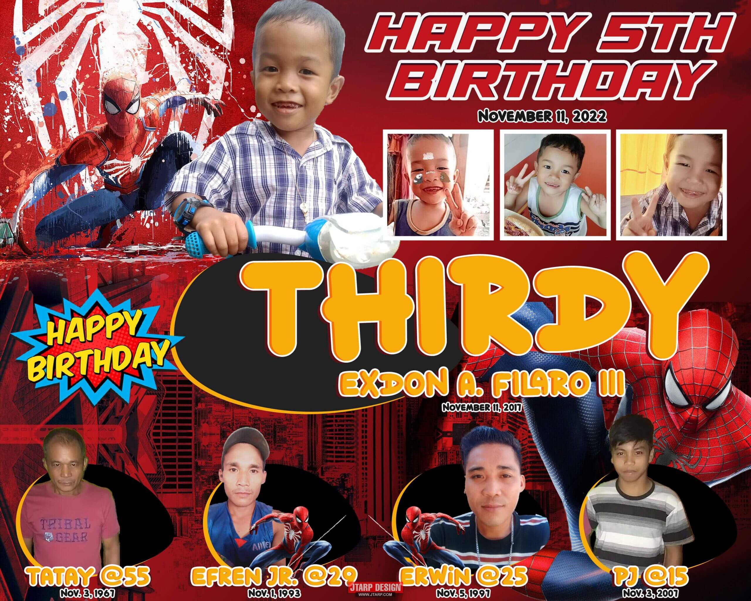 5x4 HAPPY 5TH BIRTHDAY THIRDY SPIDERMAN THEME