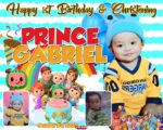 5x4 Happy 1st Birthday and Christening Prince Gabriel Cocomelon Tarp Design
